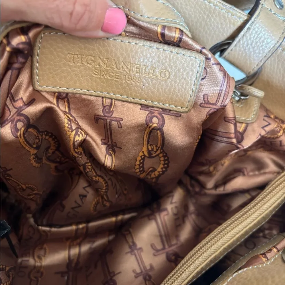 Elegant Tan and Silver Women's Shoulder Bag by Tignanello